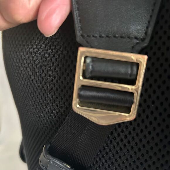 CARAA Large Backpack Black Nylon Leather Trim Gold Hardware Travel Bag 15\